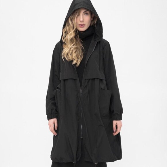 💲200 ITALY Greta Ingrid Women's Black Relaxed Oversized Wind Trench Rain Coat - Picture 1 of 16